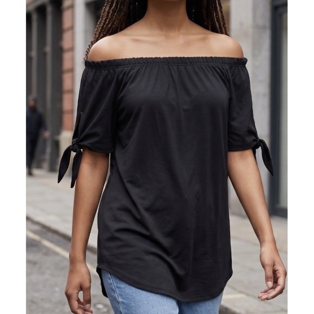Shein Curve Shirt Womens 4XL Black Off Shoulder Tie Sleeve Plus Size Blouse